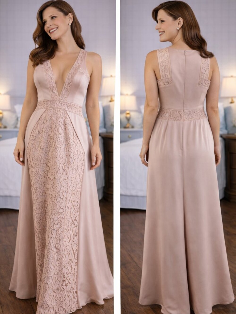 Tufi Duek Designer Beige Lace Formal Gown $469
